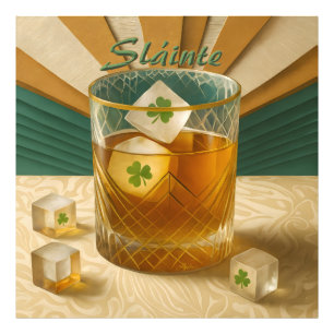 Irish Whiskey Tumbler Kleeblatt Eis "Sláinte!" Fotodruck
