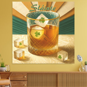 Irish Whiskey Tumbler Shamrock Eis "Sláinte!" Leinwanddruck
