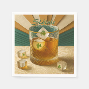Irish Whiskey Tumbler Shamrock Eis "Sláinte!" Serviette