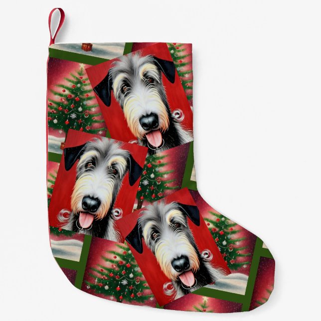 Irish Wolfhound and Tree Christmas Strumpf Kleiner Weihnachtsstrumpf (Vorderseite)