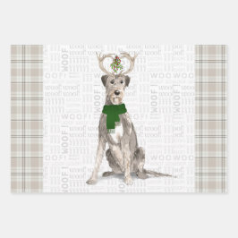 Irish Wolfhound Christmas Dog und Kariert Geschenkpapier Set