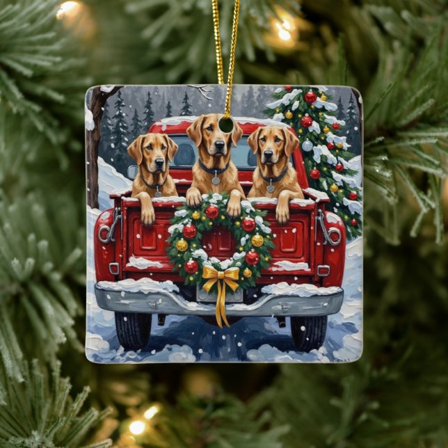 Irish Wolfhound Christmas Red Truck Holiday Gift Keramikornament (Baum)