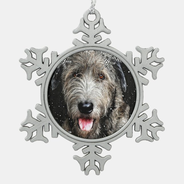 Irish Wolfhound Christmas Schneeflocken Zinn-Ornament (Vorderseite)