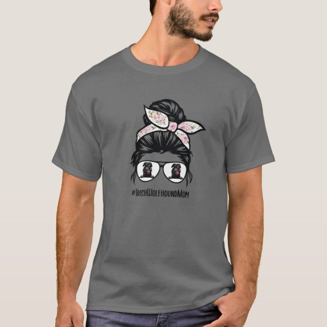 Irish Wolfhound Dog Mama Messy Bun Hair Glasses Wo T-Shirt (Vorderseite)