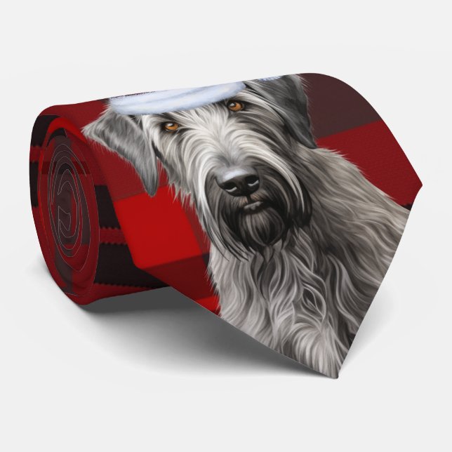 Irish Wolfhound Dog Red Plaid Christmas Krawatte (Gerollt)