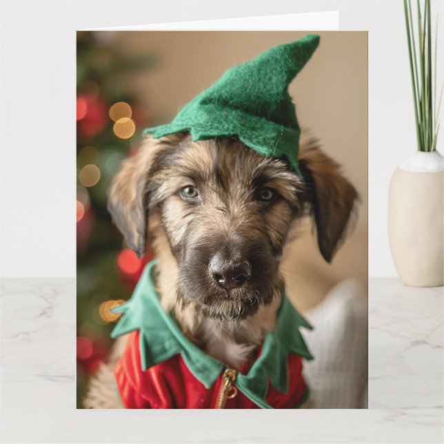 Irish Wolfhound Elf Puppy Christmas Card Karte (Vorderseite)