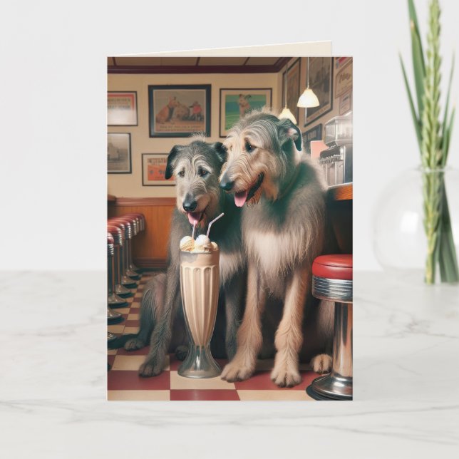 Irish Wolfhound Hunde in Retro Diner Karte (Vorderseite)
