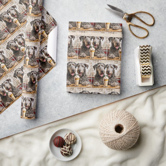 Irish Wolfhound Hunde mit einem Milchshake Geschenkpapier (Kunsthandwerk)