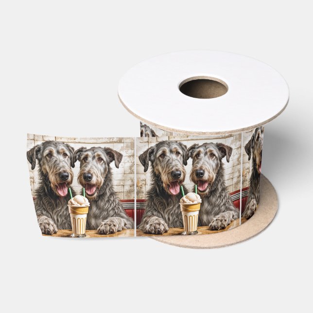 Irish Wolfhound Hunde mit einem Milchshake Satinband (Spule)