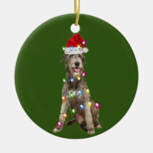 Irish Wolfhound mit Weihnachtsschäfte Santa Keramik Ornament
