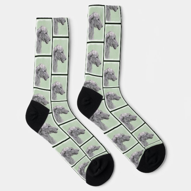 Irish Wolfhound Painting Gray Original Dog Art Socken (Rechts)