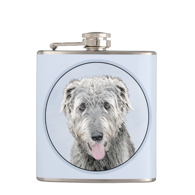 Irish Wolfhound Painting - Niedliche Original Dog  Flachmann (Vorderseite)