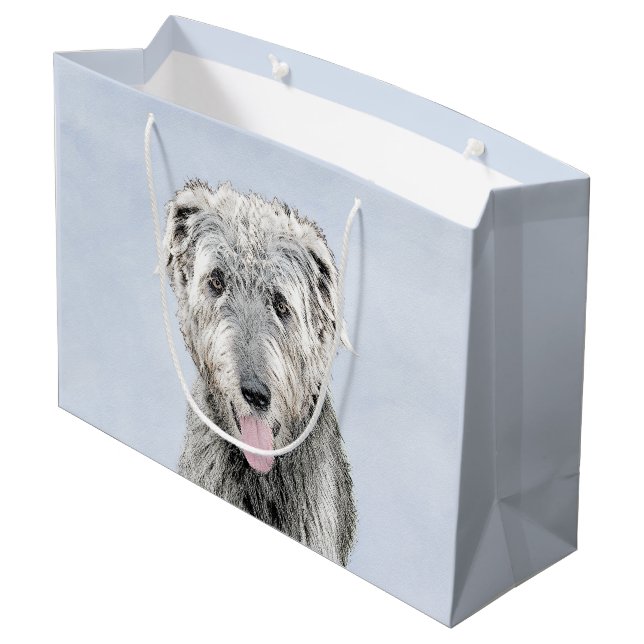 Irish Wolfhound Painting - Niedliche Original Dog  Große Geschenktüte (Rückseite Schrägansicht)