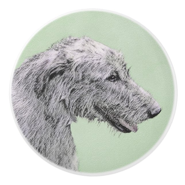 Irish Wolfhound Painting - Niedliche Original Dog  Keramikknauf (Vorderseite)
