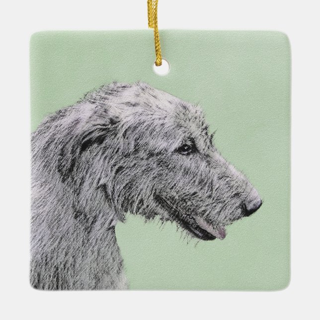 Irish Wolfhound Painting - Niedliche Original Dog  Keramikornament (Vorderseite)