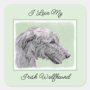 Irish Wolfhound Painting - Niedliche Original Dog Quadratischer Aufkleber