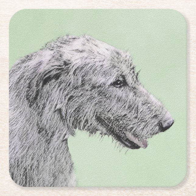 Irish Wolfhound Painting - Niedliche Original Dog  Rechteckiger Pappuntersetzer (Vorderseite)