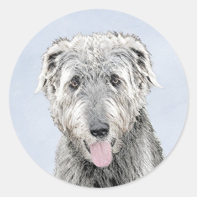 Irish Wolfhound Painting - Niedliche Original Dog  Runder Aufkleber (Vorderseite)