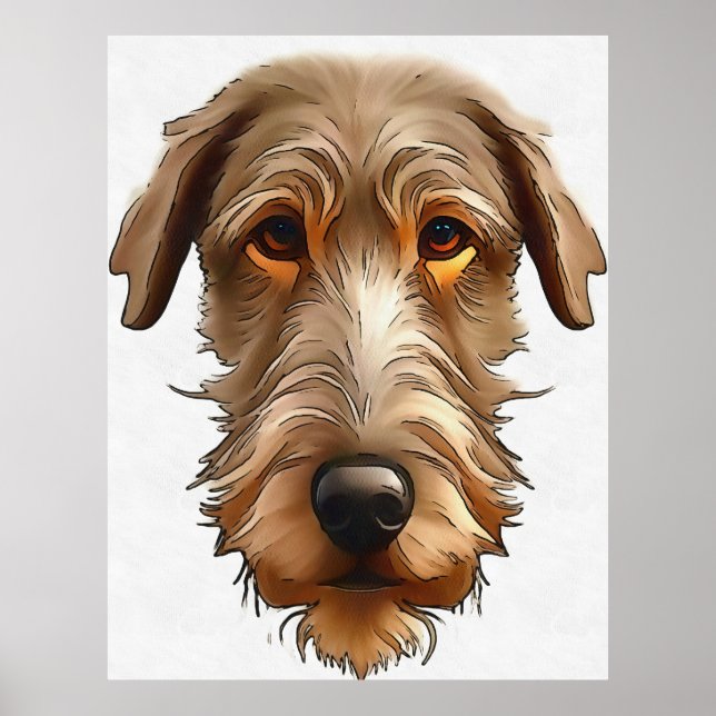 Irish Wolfhound Pet Portrait Black Kontur Art Poster (Vorne)