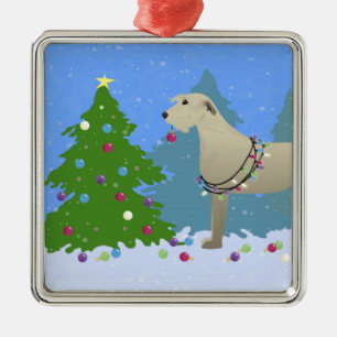 Irish Wolfhound schmückt einen Weihnachtsbaumwald Silbernes Ornament