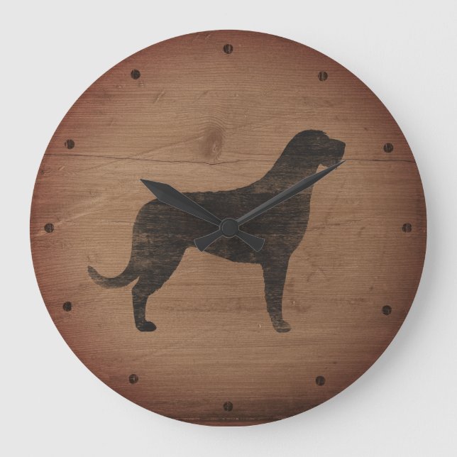 Irish Wolfhound Silhouette Rustic Große Wanduhr (Vorderseite)