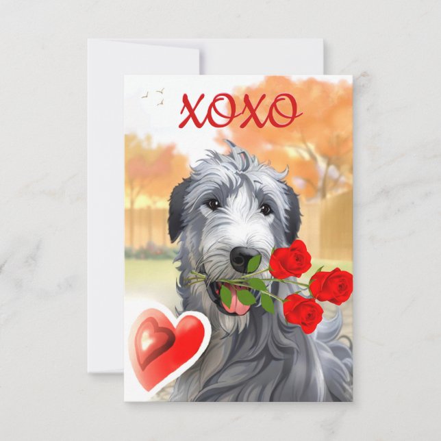 Irish Wolfhound Valentine Flat Greeting Card Karte (Vorderseite)