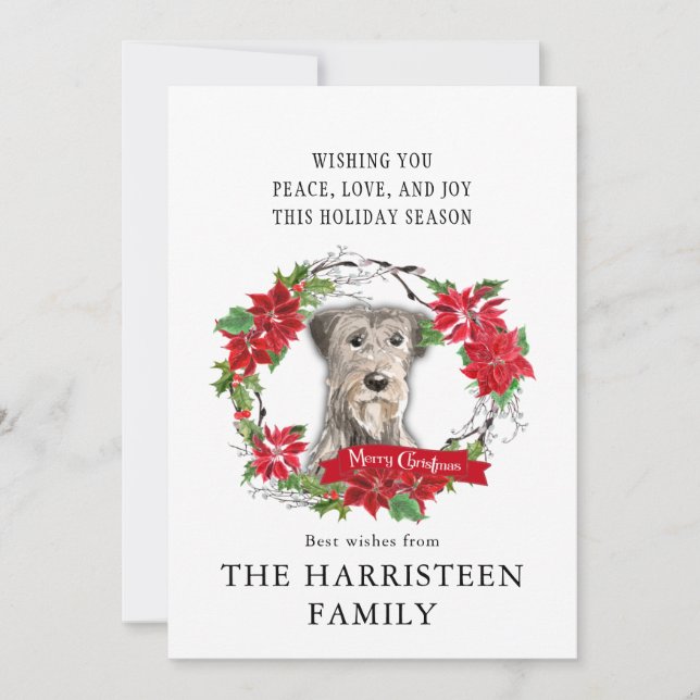Irish Wolfhound Watercolor Poinsettia Weihnachten (Vorderseite)