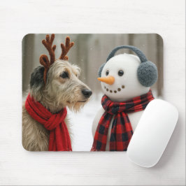Irish Wolfhound with a Cute Snowman Mousepad