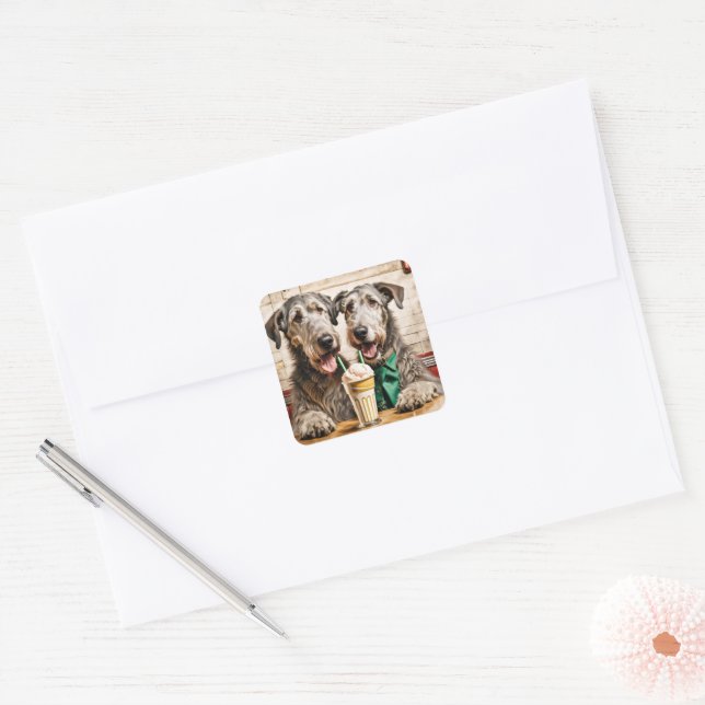 Irish Wolfhounds mit Eiscreme-Soda Quadratischer Aufkleber (Umschlag)