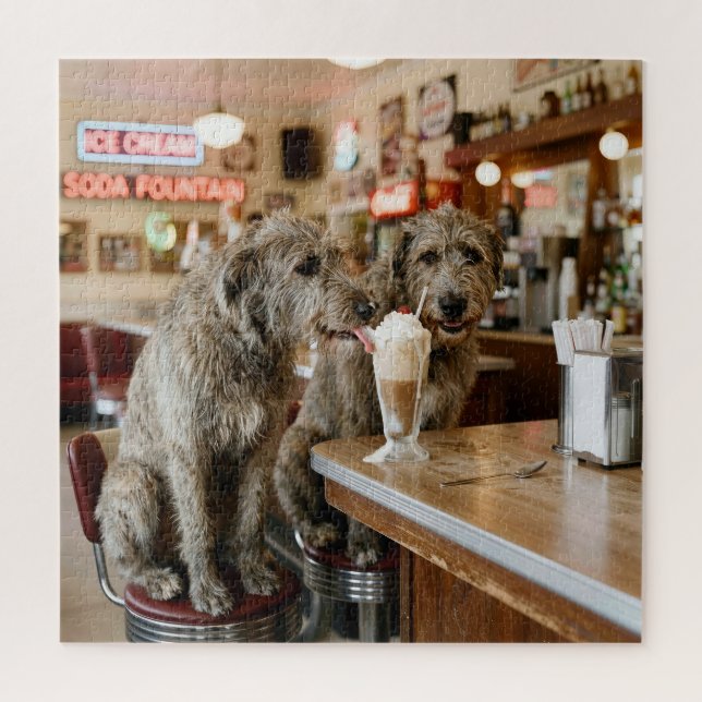 Irish Wolfhounds Sharing a Milkshake (Vertikal)