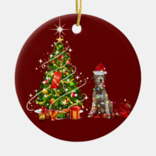 Irish Wolfhund mit Hat Scaft Weihnachten Keramik Ornament