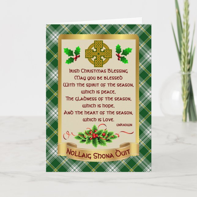 Irish Xmas Blessing/Tartan Personalisiert Card Dankeskarte (Vorderseite)