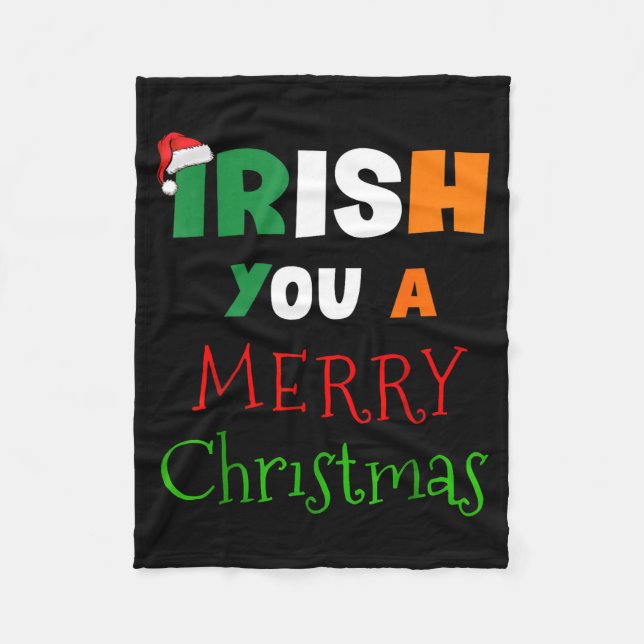 Irish You A Merry Christmas Ireland Flag Xmas Hat  Fleecedecke (Vorderseite)