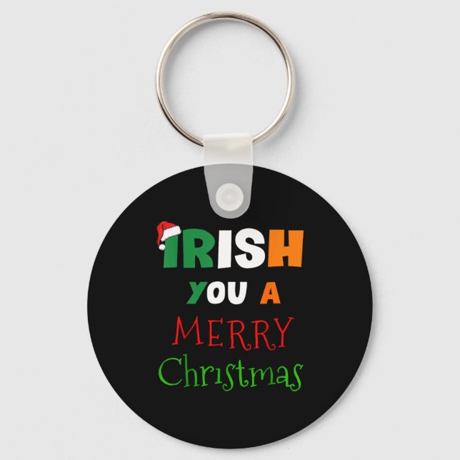 Irish You A Merry Christmas Ireland Flag Xmas Hat  Schlüsselanhänger (Vorderseite)