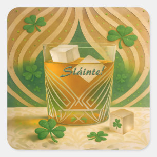 Irishcher Whiskey-Becher "Sláinte!" Quadratischer Aufkleber