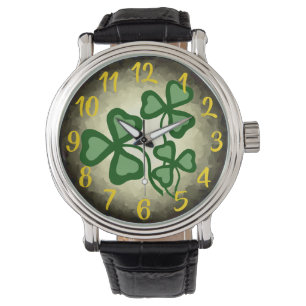 Irishcoffee-Kleeblatt/grüner Klee, Irland, rot Armbanduhr