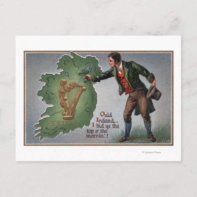 Irishman bietet Irland Kleeblätter an Postkarte (Vorderseite)