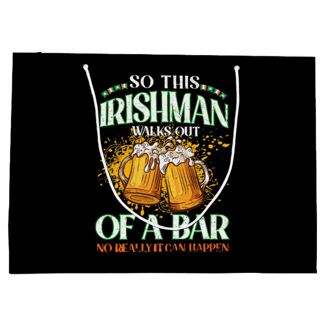 Irishman Drinking Beer St. Patrick's Day Große Geschenktüte (Rückseite)