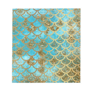 Irisierende Aquamarine Gold Glitzer Meerjungfrau F Notizblock