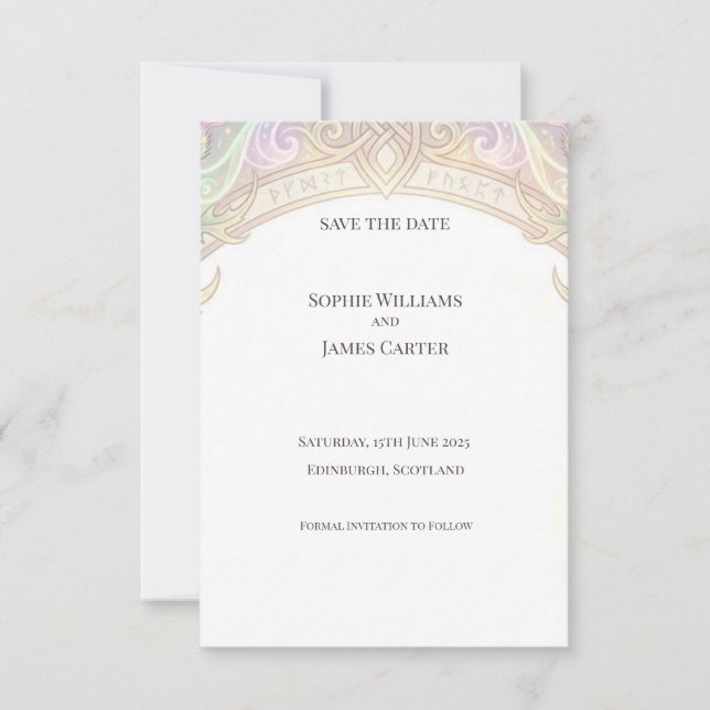 Irisierende keltische Save-the-Date-Karte Save The Date (Vorderseite)