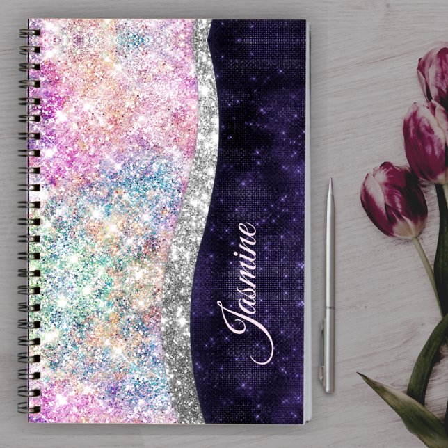 irisierende lila Imitate Glitzer Monogramm Notizbuch (Von Creator hochgeladen)