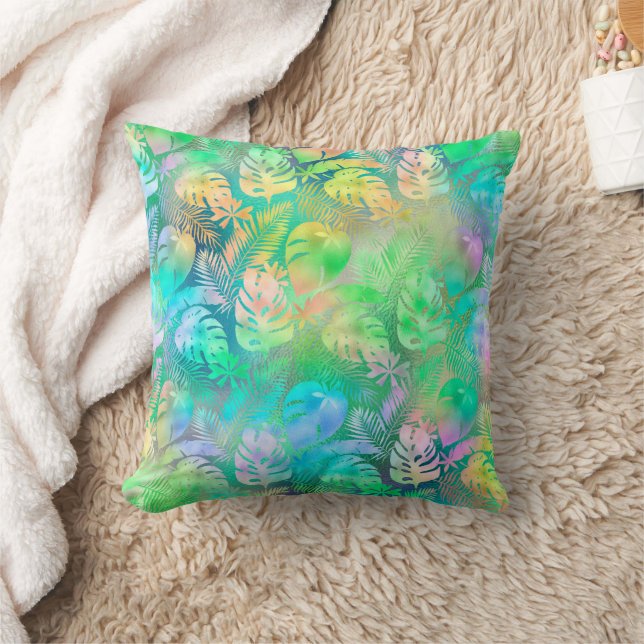 Irisierende Pastellfarben Pink Lila Blue Tropical  Kissen (Decke)