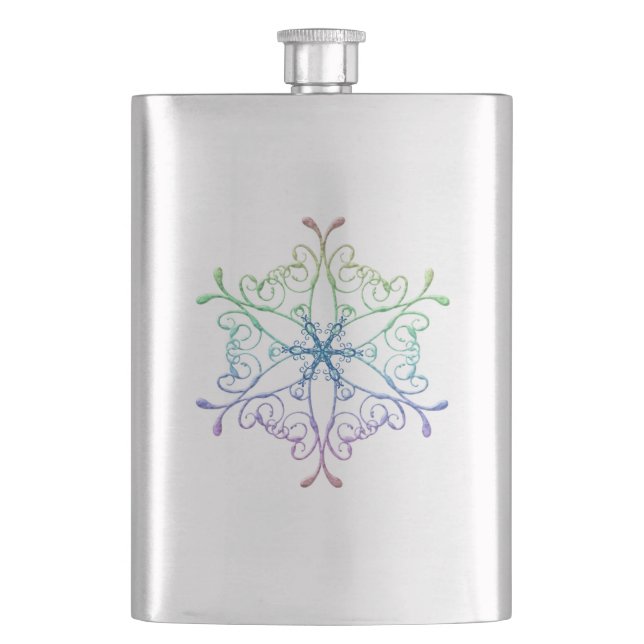 Irisierende Schneeflocke-Flasche Flachmann (Vorderseite)