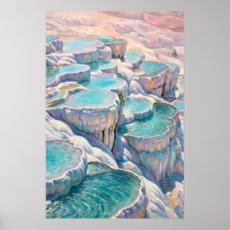 Irisierende Thermalbecken von Pamukkale in der Tür Poster