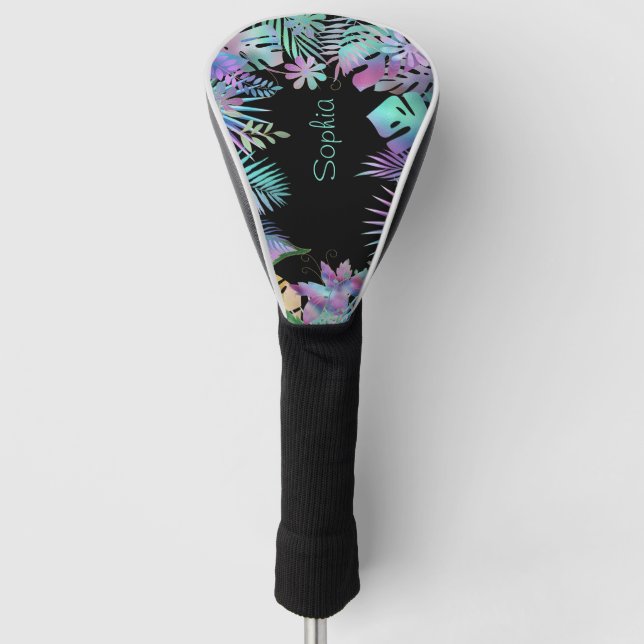 Irisierende tropische Blätter, Aquamariner Name, s Golf Headcover (Vorderseite)