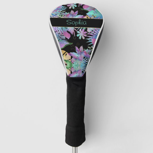 Irisierende tropische Blätter, Aquamariner Name, s Golf Headcover (Vorderseite)