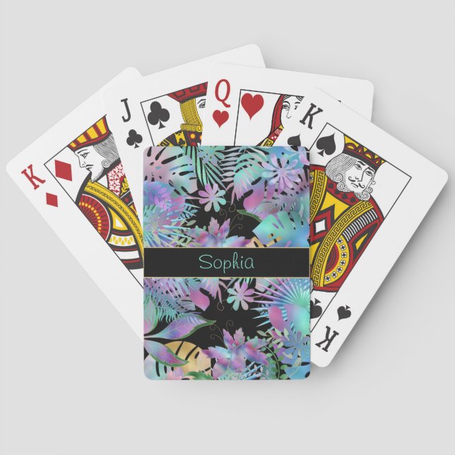 Irisierende tropische Blätter, Aquamariner Name, s Spielkarten (Rückseite)
