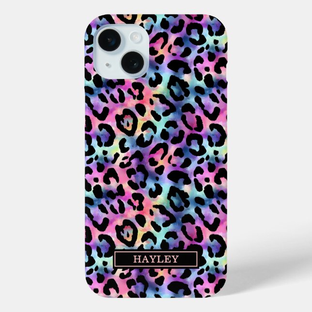 Irisierender Leopardenprint mit Monogramm Case-Mate iPhone Hülle (Rückseite)
