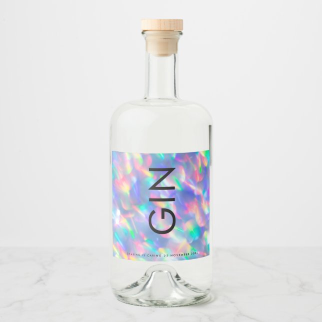 Irisierender ultramoderner Monogramm-Gin-Liquor Alkoholflaschenetikett (Vorderseite)