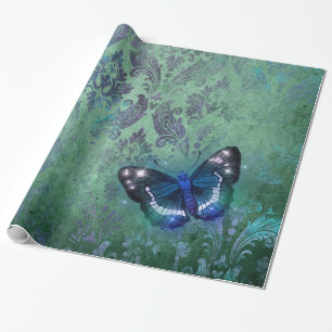 Irisierender Vintager Damaskus-Schmetterling Geschenkpapier